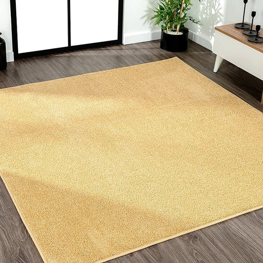 Eyely UES100B-6SQ Supersoft Haze Solid Low-Pile Indoor Area Rug, Coastal, Bohemian, Minimalist, Classic, Casual for Bedroom,Kitchen,Living Room,Non Shedding,Easy-Washing, Yellow, 6' Square