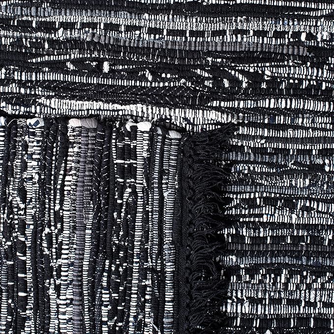 SAFAVIEH Rag Rug, Collection Area Rug - 4' Square, Black, Handmade Boho Stripe Cotton, Ideal for High Traffic Areas in Living Room, Bedroom (RAR121Z)
