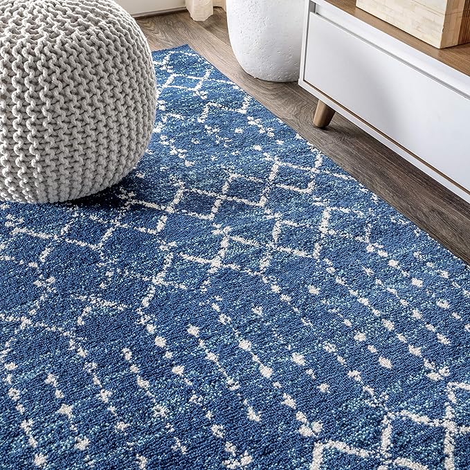 JONATHAN Y Boho Vintage Diamond Blue/White Runner Rug 2X8 ft, Moroccan Hype for Living Room, Bedroom, Kitchen, Office, Easy-Cleaning, High Traffic, Pet-Friendly, Non-Shedding (MOH101A-28)