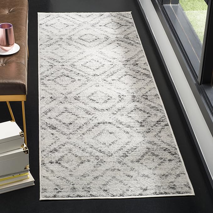 SAFAVIEH Adirondack Collection Runner Rug - 2'6" x 16', Light Grey & Grey, Modern Diamond Distressed Design, Non-Shedding & Easy Care, Ideal for High Traffic Areas in Living Room, Bedroom (ADR131C)
