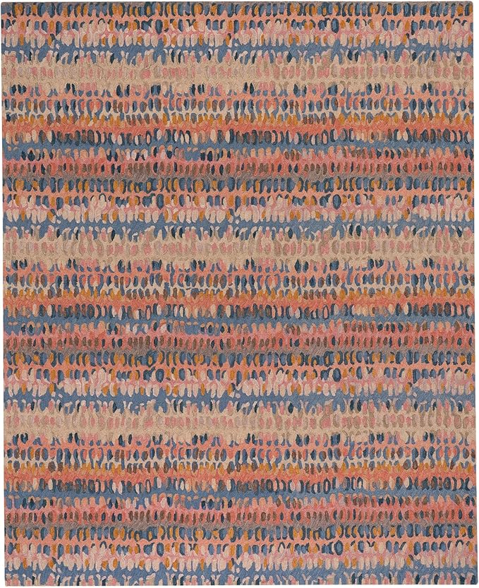 Dash & Albert Paint Chip Stone Hand Micro Hooked Wool Rug, 7.5 X 9.5 Feet, Multicolored/Pink Geometric Pattern