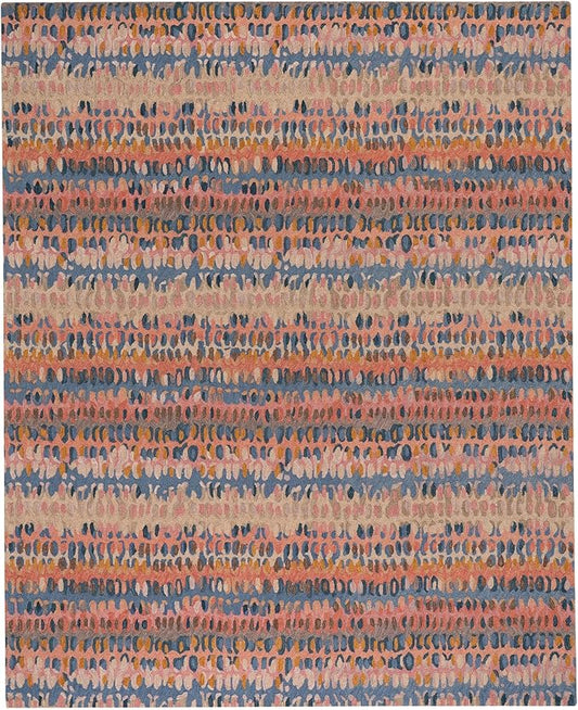Dash & Albert Paint Chip Stone Hand Micro Hooked Wool Rug, 7.5 X 9.5 Feet, Multicolored/Pink Geometric Pattern