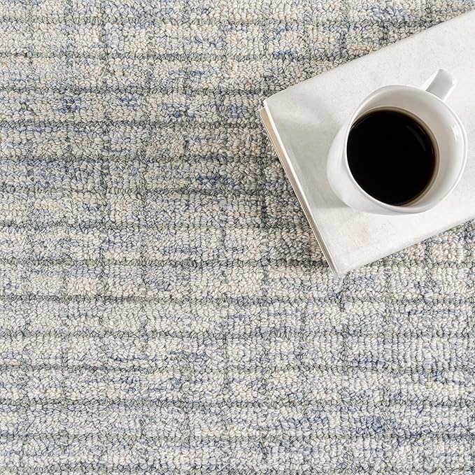 Rugs USA Melrose Light Blue/Ivory, 6' x 9', Handmade, Wool & Cotton, Soft and Cozy, High Traffic, Stain Resistant, Easy Clean, Durable Area Rug for Bedroom, Living Room, Dining Space, Den, Entryway