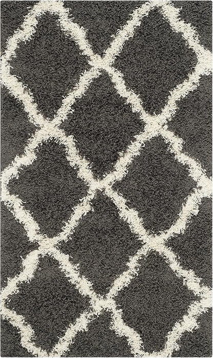 SAFAVIEH Dallas Shag Collection Accent Rug - 3' x 5', Dark Grey & Ivory, Trellis Design, Non-Shedding & Easy Care, 1.5-inch Thick Ideal for High Traffic Areas in Foyer, Living Room, Bedroom (SGD257A)