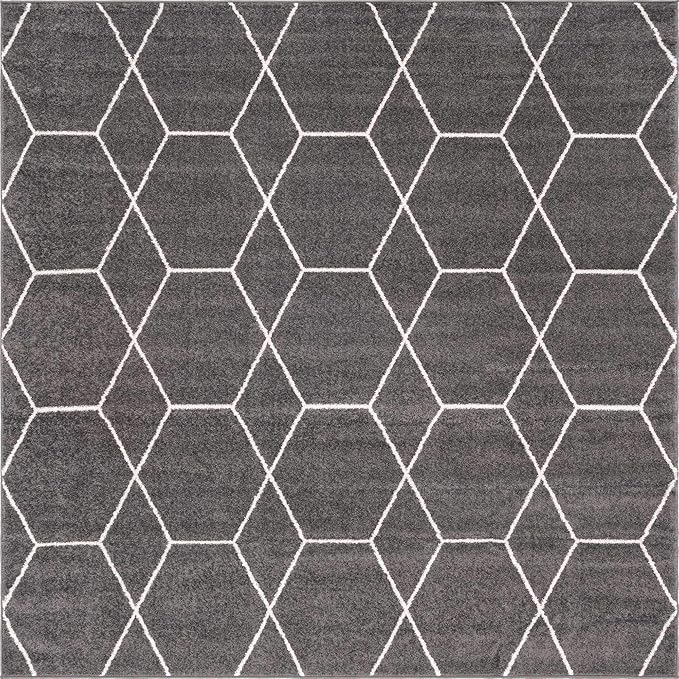 Unique Loom Trellis Frieze Collection Area Rug - Geometric (8' Square, Dark Gray/ Ivory)