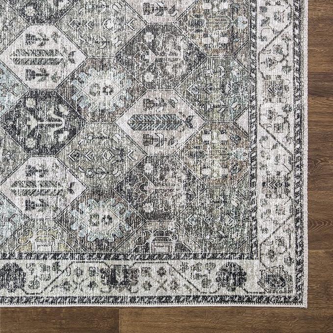 Bloom Rugs Caria Washable Non-Slip 6x9 Rug - Beige/Olive Traditional Area Rug for Living Room, Bedroom, Dining Room, and Kitchen - Exact Size: 6' x 9'