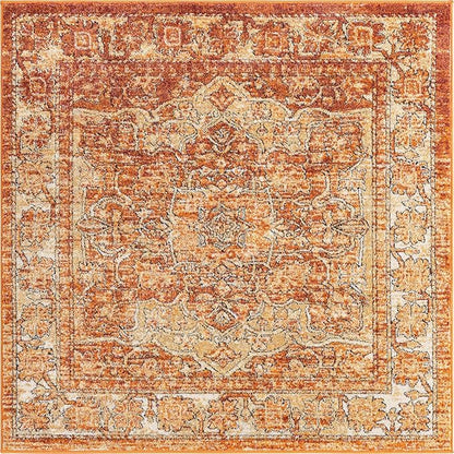 Unique Loom Isabella Collection Area Rug - Adjani (5' 1" Square, Rust Red/ Black)