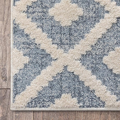 Well Woven Custom Size Hallway Stair Runner - Choose Your Length - Ainsley Blue Diamond Trellis Geometric Tribal - 31 Inches Wide x 70 Feet Long Runner (31" x 70' Runner) Rug