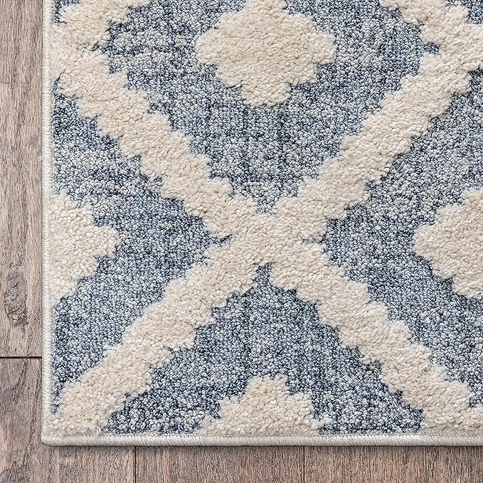 Well Woven Custom Size Hallway Stair Runner - Choose Your Length - Ainsley Blue Diamond Trellis Geometric Tribal - 31 Inches Wide x 75 Feet Long Runner (31" x 75' Runner) Rug