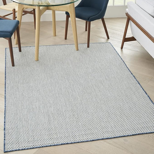 Nourison Home Courtyard Ivory Blue 5' x 7' Area Rug - Easy Clean, Non Shedding, Bed Room, Living Room, Dining Room, Kitchen (5' x 7')
