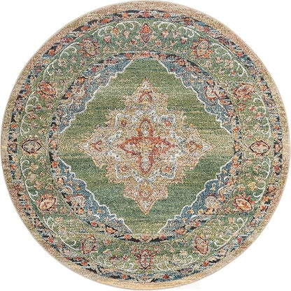 Unique Loom Isabella Collection Area Rug - Rossellini (6' 1" Round, Green/ Blue)