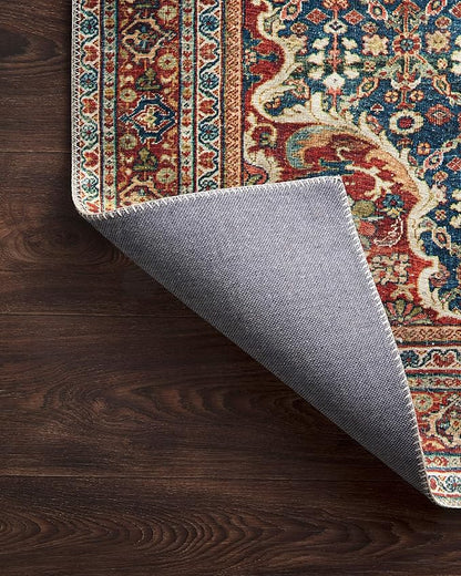Loloi Layla Collection LAY-09 Cobalt Blue/Spice 7'-6" x 9'-6" .13" Thick Area Rug, Soft, Durable, Vintage Inspired, Distressed, Low Pile, Non-Shedding, Easy Clean, Printed, Living Room Rug
