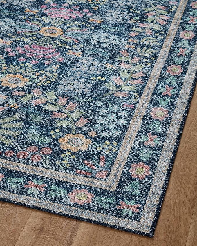 Loloi Rifle Paper Co. Maison Collection MAO-06 Blue/Multi 5'-0" x 5'-0" Round, .19" Pile Height, Accent Rug