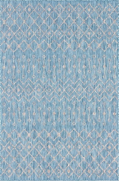 Unique Loom Outdoor Trellis Collection Area Rug - Tribal Trellis (6' 1" x 9' Rectangle, Aqua/ Ivory)