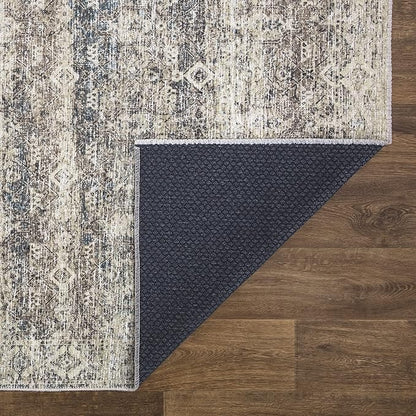 Bloom Rugs Caria Washable Non-Slip 8x10 Rug - Beige Brown/Teal Traditional Area Rug for Living Room, Bedroom, Dining Room, and Kitchen - Exact Size: 7'8" x 10'