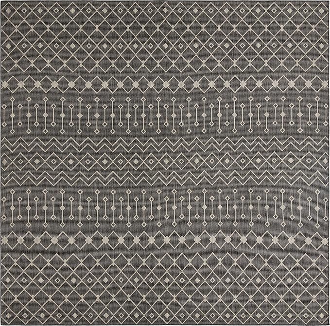 Unique Loom Outdoor Trellis Collection Area Rug - Tribal Trellis (13' Square, Charcoal Gray/ Natural)