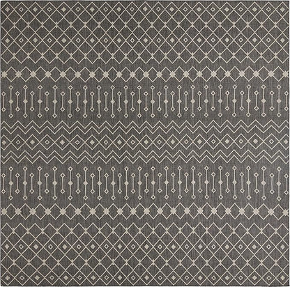 Unique Loom Outdoor Trellis Collection Area Rug - Tribal Trellis (13' Square, Charcoal Gray/ Natural)