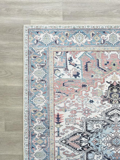 Fame Living Faded Oushak Rug, Turkish Vintage Floral Pastel Large Oversized Area Rugs for Living Room Dining Bedroom Kitchen Bathroom Nursery (848CrNv, 2' x 3')