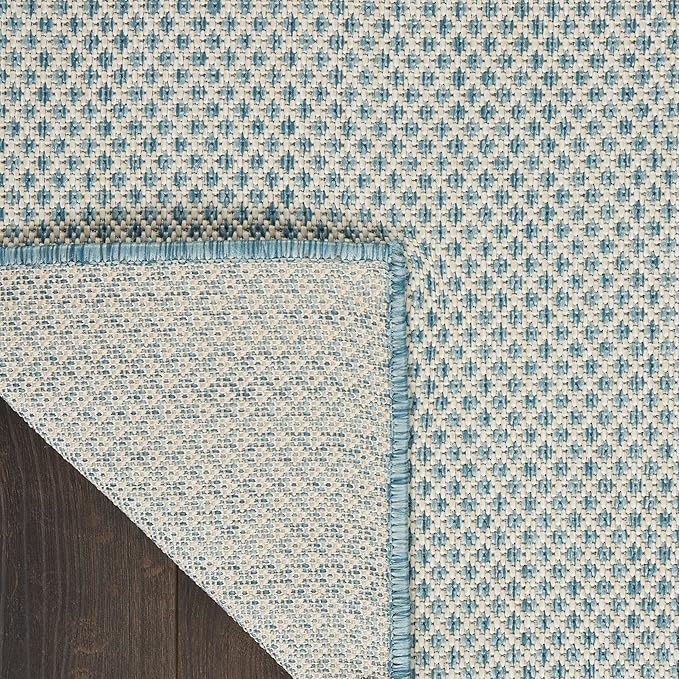 Nourison Home Courtyard Ivory Aqua 5' x Square Area Rug - Easy Clean, Non Shedding, Bed Room, Living Room, Dining Room, Kitchen (5' x Square)