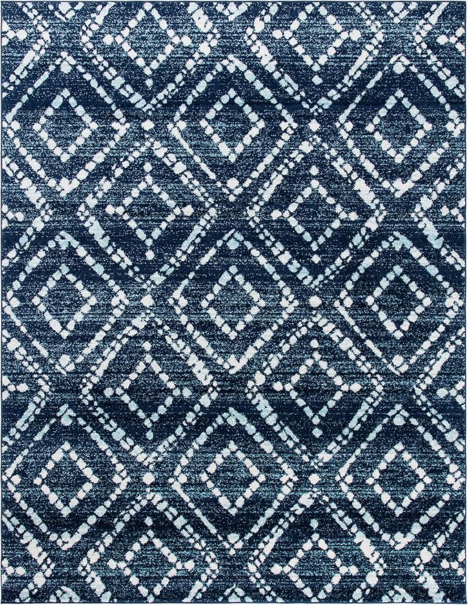 SAFAVIEH Adirondack Collection X-Large Area Rug - 11' x 15', Navy & Ivory, Modern Diamond Distressed Design, Non-Shedding & Easy Care, Ideal for High Traffic Areas in Living Room, Bedroom (ADR131N)