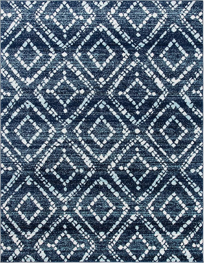 SAFAVIEH Adirondack Collection X-Large Area Rug - 11' x 15', Navy & Ivory, Modern Diamond Distressed Design, Non-Shedding & Easy Care, Ideal for High Traffic Areas in Living Room, Bedroom (ADR131N)