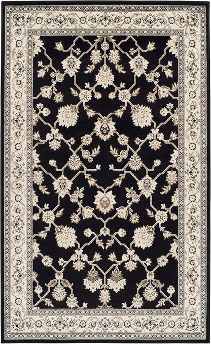 Superior Elegant Kingfield Collection Area Rug, 8mm Pile Height with Jute Backing, Classic Bordered Rug Design, Anti-Static, Water-Repellent Rugs, 5' x 8', Black