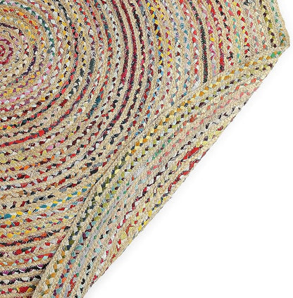 REDEARTH · Jute Cotton Chindi Area Rug - 8' Round Rug, Handwoven, Non-Shedding, Soft & Durable – Multi Tones for Home Décor in Living Room, Dining Room, Bedroom