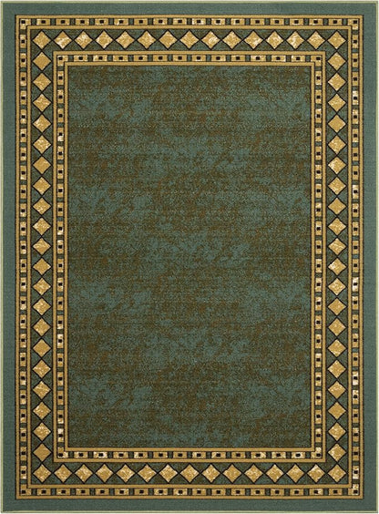 Antep Rugs Alfombras Modern Bordered 4x6 Non-Skid (Non-Slip) Low Profile Pile Rubber Backing Indoor Area Rugs (Green, 4' x 5'8")