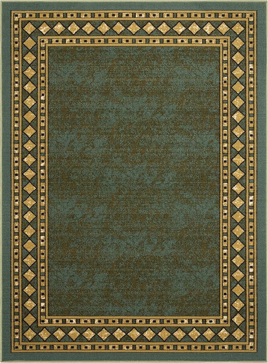 Antep Rugs Alfombras Modern Bordered 4x6 Non-Skid (Non-Slip) Low Profile Pile Rubber Backing Indoor Area Rugs (Green, 4' x 5'8")