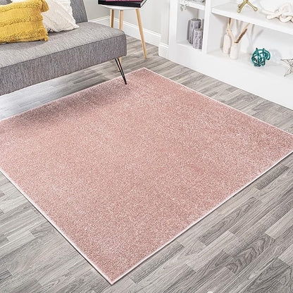 Eyely UES100P-6SQ Supersoft Haze Solid Low-Pile Indoor Area Rug, Coastal, Bohemian, Minimalist, Classic, Casual for Bedroom,Kitchen,Living Room,Non Shedding,Easy-Washing, Pink, 6' Square