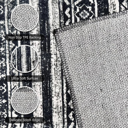 RUGSURE Washable Area Rugs 2'6'' x 8' - 1/6 Thick - Moroccan-Inspired -Stain & Water Resistant Non-Slip - Resistant Rug for Living Room, Bedroom, Nursery, Pet & Child Friendly (Black)