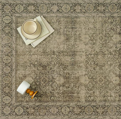 Light Brown 2x5 Vintage Area Rug Hallway Indoor Kitchen Washable Living Room Carpet Tribal Distressed Rug Retro Accent Throw Rug for Office Dining Room Bathroom Faux Wool