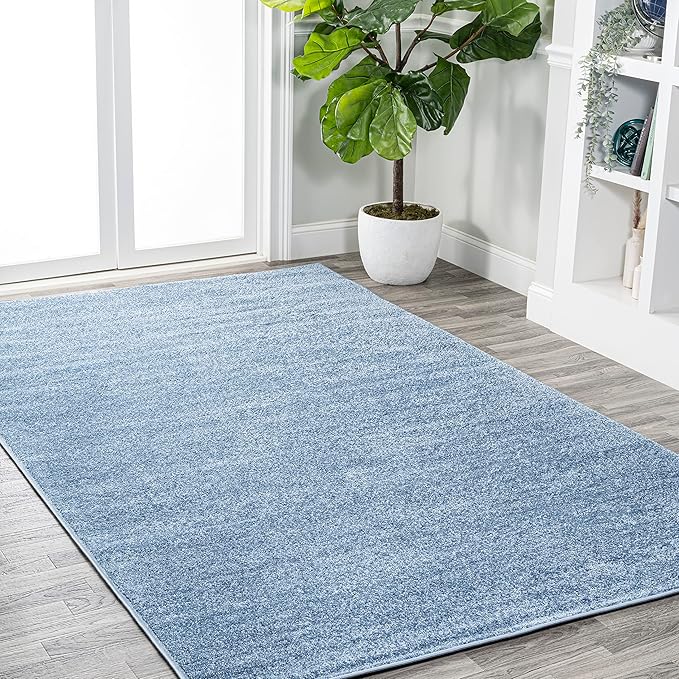 JONATHAN Y Haze Solid Low-Pile Classic Blue Indoor Area Rug 8x10, Coastal,Bohemian,Minimalist,Classic, Easy-Cleaning for Living Room,Bedroom,Kitchen,Pet Friendly,Non-Shedding (SEU100F-8)