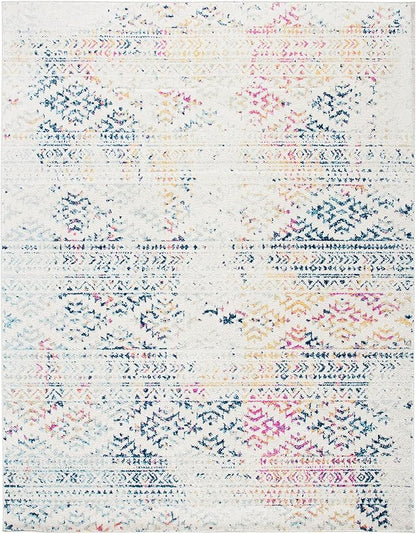 SAFAVIEH Area Rug 8x10 - Tulum Collection - Large - Ivory & Blue, Moroccan Boho Tribal Design, Non-Shedding & Easy to Clean, Ideal for Living Room, Bedroom, Dining Space (TUL272C)