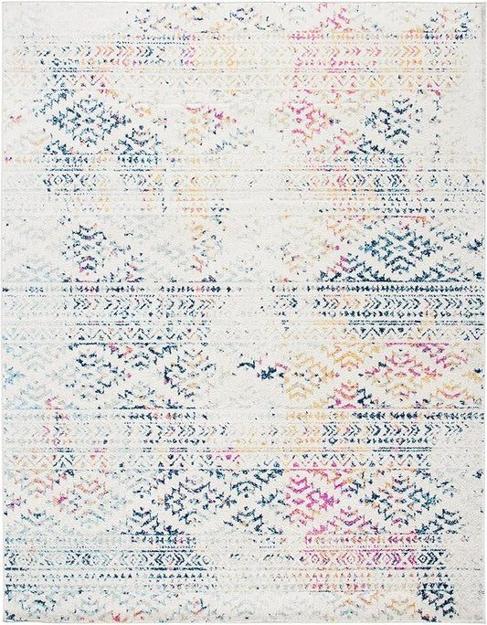 SAFAVIEH Area Rug 8x10 - Tulum Collection - Large - Ivory & Blue, Moroccan Boho Tribal Design, Non-Shedding & Easy to Clean, Ideal for Living Room, Bedroom, Dining Space (TUL272C)
