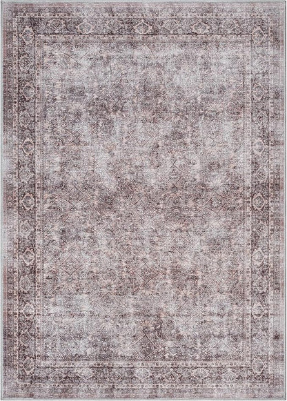 Turkish Rug. Washable Vintage Oriental Antique Inspired Traditional Doormat Small Modern Area Rugs Luxury Entryway Entry Bedroom Bathroom Kitchen (397CB, 2'5 x 6'9)