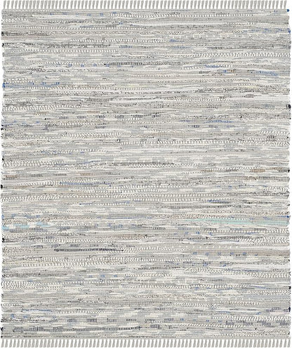 SAFAVIEH Rag Rug Collection Area Rug - 4' Square, Grey, Handmade Boho Stripe Cotton, Ideal for High Traffic Areas in Living Room, Bedroom (RAR121A)