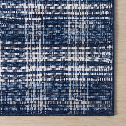 Dash & Albert Denim Plaid Blue Machine Washable Rug, 4 X 6 Feet, Blue/White Plaid Pattern