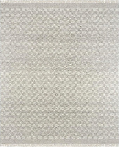 Mark&Day Wool Rugs, 9x12 Clinten Solid and Border Ivory Checkered Rug, Ivory Carpet for Living Room, Bedroom or Kitchen (8'10" x 12')