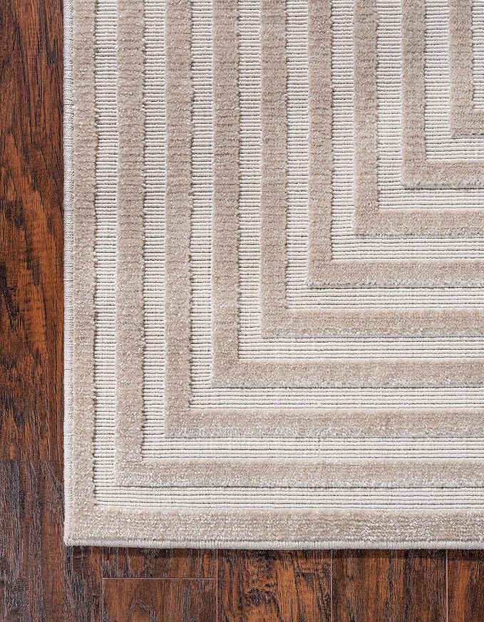Unique Loom Sabrina Soto Outdoor Collection Geometric, Modern, Vibrant, Carved Area Rug (4' 0 x 6' 0 Rectangular, Beige)