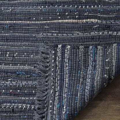 SAFAVIEH Rag Rug Collection Area Rug - 8' x 10', Ink & Multi, Handmade Boho Stripe Cotton, Ideal for High Traffic Areas in Living Room, Bedroom (RAR121C)