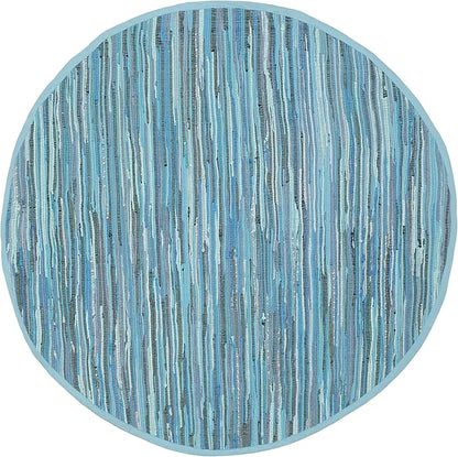 SAFAVIEH Rag Rug Collection Area Rug - 6' Round, Blue & Multi, Handmade Boho Stripe Cotton, Ideal for High Traffic Areas in Living Room, Bedroom (RAR121B)