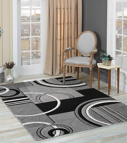 GLORY RUGS Area Rug Modern Soft Hand Carved Contemporary Floor Carpet with Premium Fluffy Texture for Indoor Living Dining Room and Bedroom Area (4x6, Grey Black)