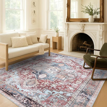 Washable Area Rug. Modern Farmhouse. Vintage. Turkish. Bohemian. Distressed. Oriental. Traditional. Rugs for Living Room. Dining. Bedroom. Office. Entryway. Foyer. (858RM, 5'9 x 8'9)