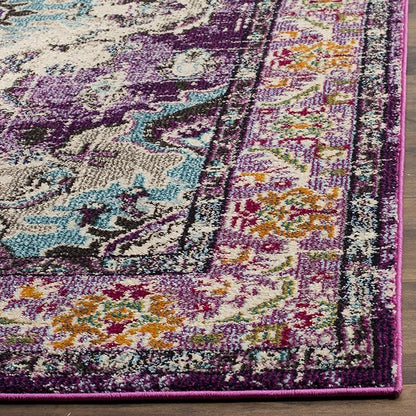 SAFAVIEH Monaco Collection Runner Rug - 2'2" x 6', Violet & Light Blue, Boho Chic Medallion Distressed Design, Non-Shedding & Easy Care, Ideal for High Traffic Areas in Living Room, Bedroom (MNC243L)