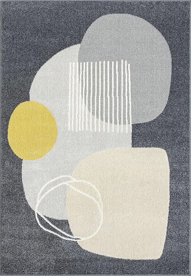 Abani Deco Collection Area Rug - Grey Minimalist Design -4' x 6' - Easy to Clean - Durable for Kids and Pets - Non-Shedding - Medium Pile - Soft Feel - for Living Room, Bedroom & Office