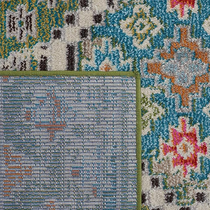 SAFAVIEH Madison Collection Area Rug - 9' x 12', Green & Beige, Boho Diamond Distressed Design, Non-Shedding & Easy Care, Ideal for High Traffic Areas in Living Room, Bedroom (MAD418Y)