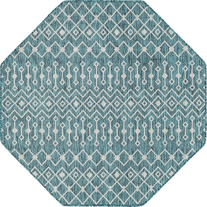 Unique Loom Outdoor Trellis Collection Area Rug - Tribal Trellis (5' 3" Octagon, Teal/ Ivory)