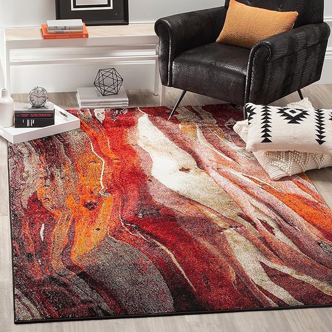 SAFAVIEH Glacier Collection Area Rug - 7'8" Square, Red & Multi, Modern Abstract Design, Non-Shedding & Easy Care, Ideal for High Traffic Areas in Living Room, Bedroom (GLA126A)