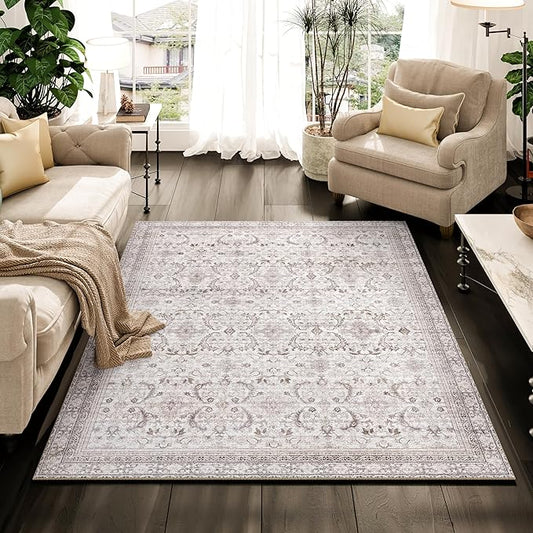 Istana Rugs 3x5 - Beige Grey/Light Cream Area Rug - Kid & Pet Friendly Machine Washable Rug - Non Shedding Living Room Carpet - Foldable Bedroom Area Rug - Eco-Friendly Materials for Bedside Rug